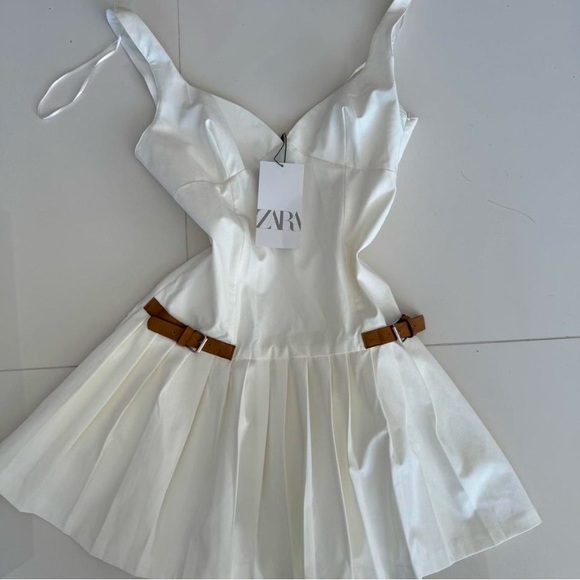 NWT ZARA NEW ELEGANT WHITE MINI PLEATED TABS DRESS - Picture 12 of 13